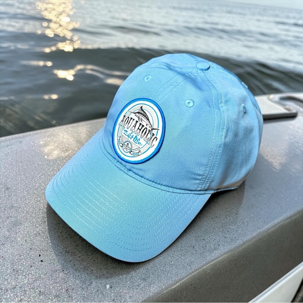 Salt Life Men’s Aquaholic Seas Solid Blue Baseball Cap Sz OS